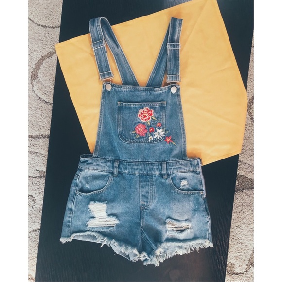 Denim Co. Pants - Denim Co. Floral Denim Overall Shorts
